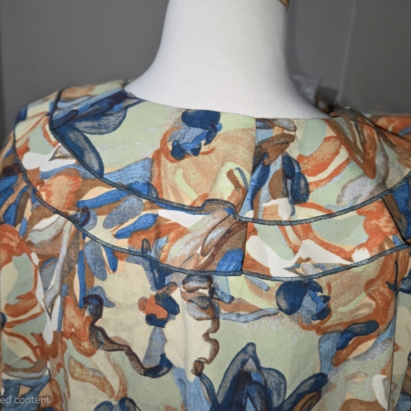 Timing Abstract Ruffle Blouse Green Blue Brown 3X Plus - Picture 7 of 8